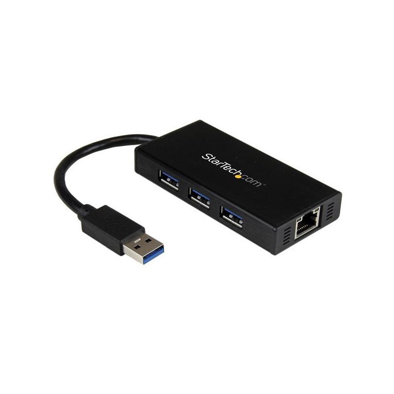 3 Port Portable USB 3.0 Hub with Gigabit Ethernet Adapter NIC -  Aluminum w/ Cable