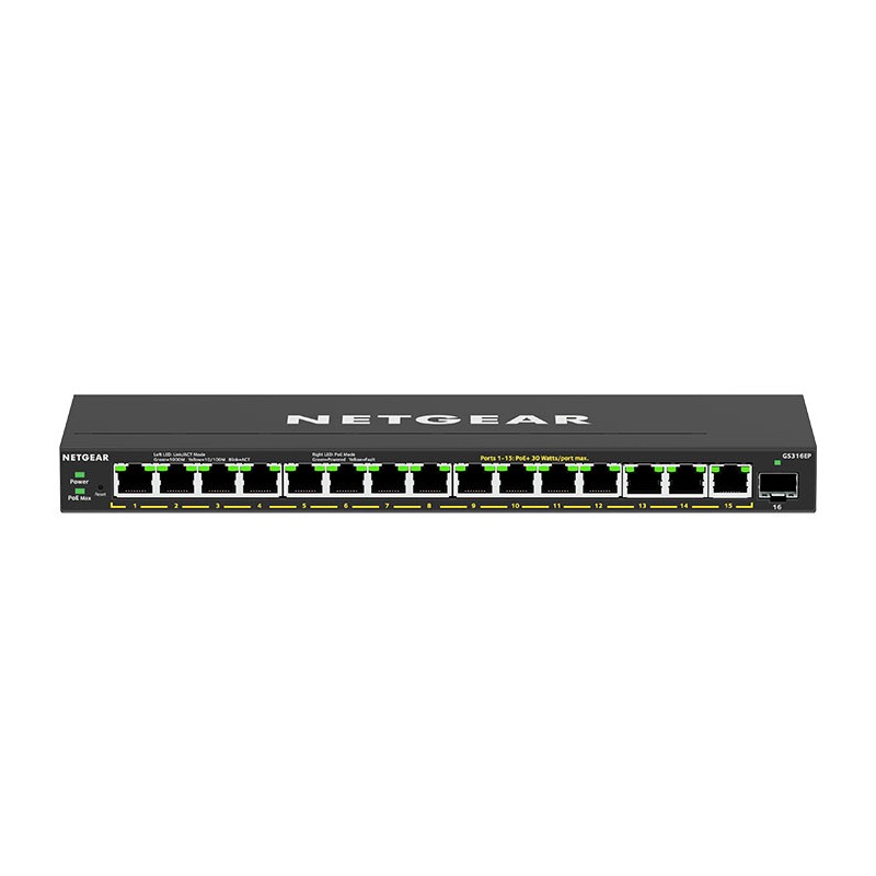 Netgear GS316EP Managed Gigabit Ethernet (10/100/1000) Power over Ethernet (PoE) Black