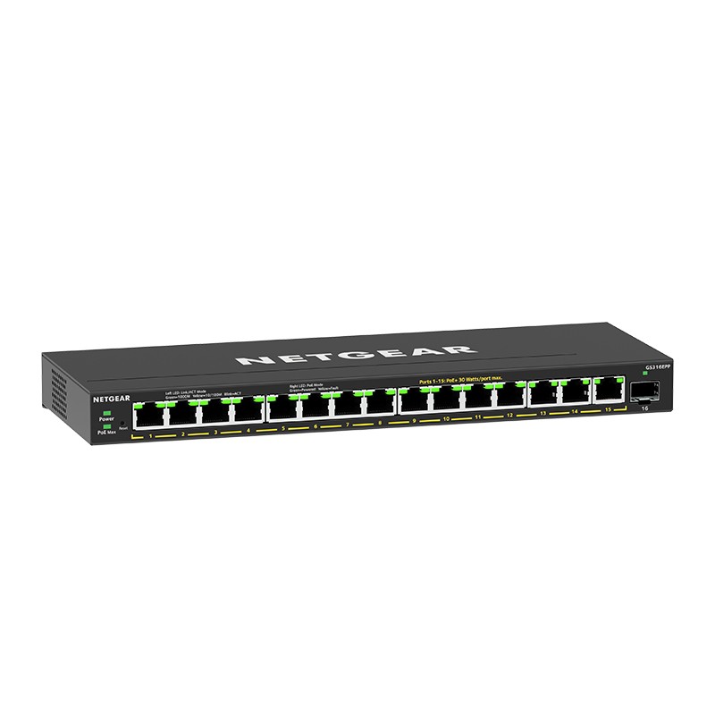 Netgear GS316EPP Managed Gigabit Ethernet (10/100/1000) Power over Ethernet (PoE) Black