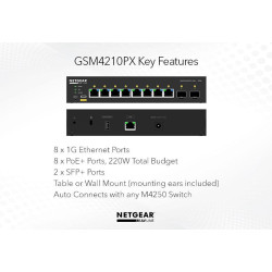 NETGEAR 8x1G PoE+ 220W and 2xSFP+ Managed Switch